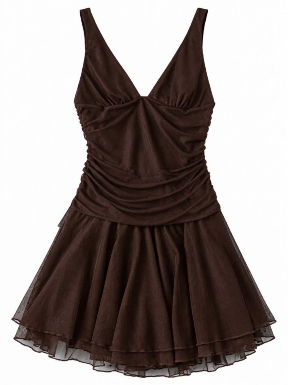 Heart & Hips Brown V-Neck Ruching Mini Dress